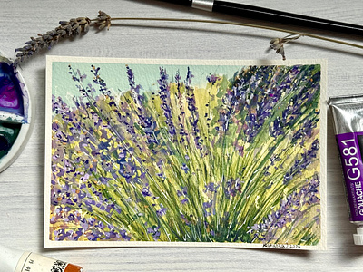 Lavande, Lavender 🪻 - L'alphabet de mon jardin 2024 art bees bouquet contemplation garden gouache green holbein illustration lavanda lavande lavender natasha gonzalez plant poetic purple sprig summer traditional artist violet