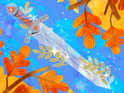 Day 8 of Peachtober: River 🌊 adventure autumn cute design digital digital illustration fall fantasy illustration peachtober peachtober24 peachtober24river river robin sheldon sword