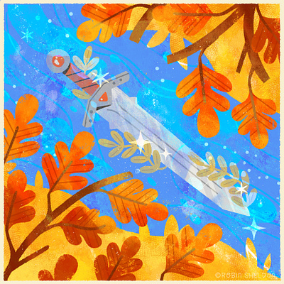 Day 8 of Peachtober: River 🌊 adventure autumn cute design digital digital illustration fall fantasy illustration peachtober peachtober24 peachtober24river river robin sheldon sword