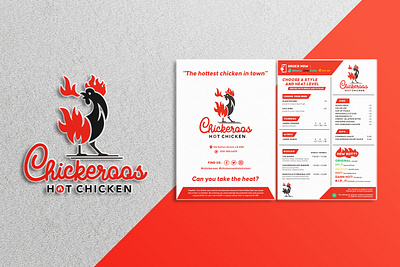 Chickeroos Hot Chicken branding cafe chicken logo custom logo design fried chicken graphic design hot chicken illustration lettering logo logo branding logo design menu design restaurant logo rooster logo typography vector