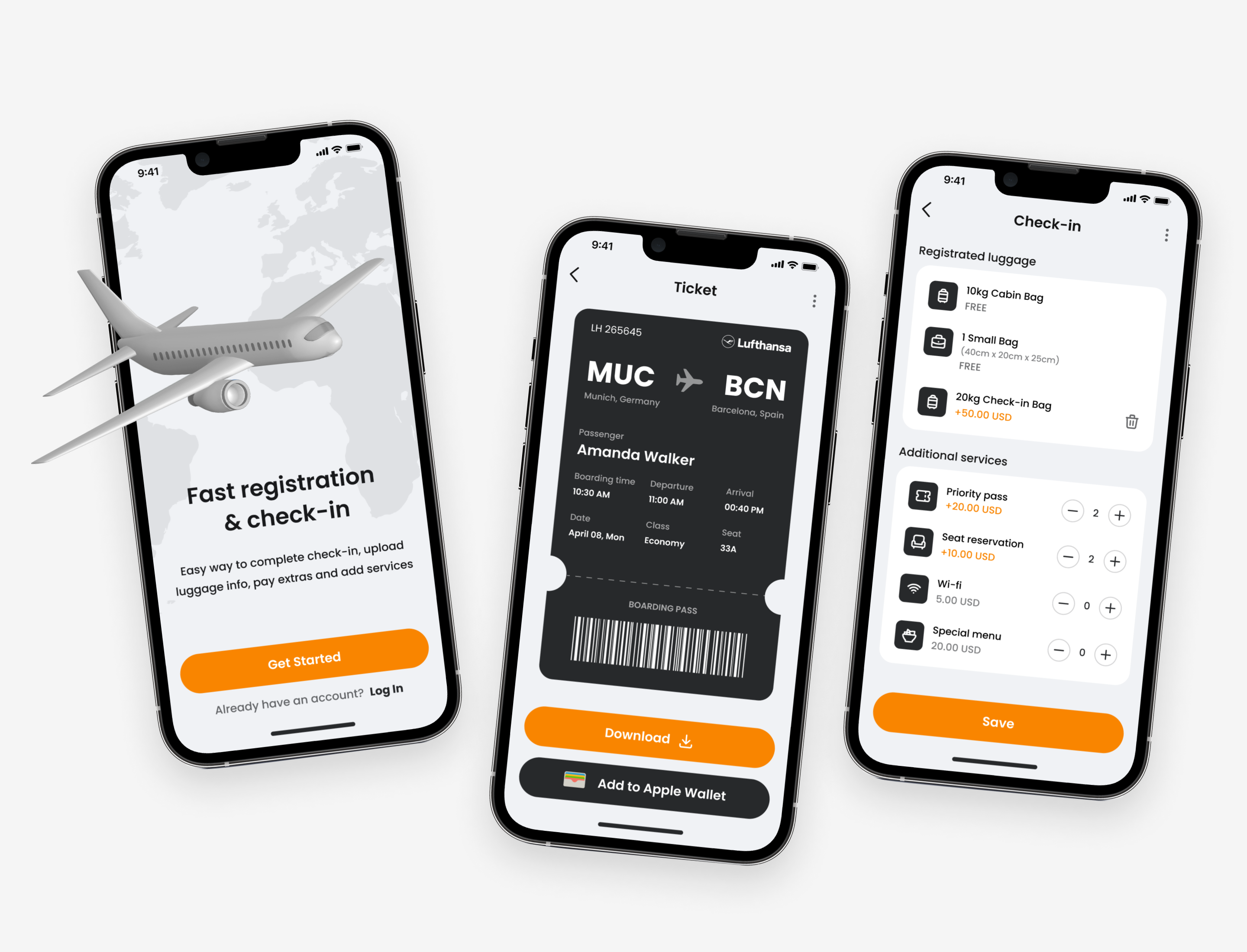 Flight Registration & Check-in Mobile App airlines airplane app check in flight luggage management mobile ticket