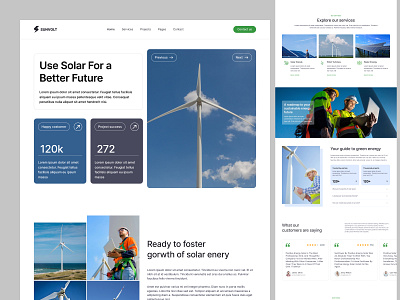 Sunrise Energy Landing Page aesthetics eco eco friendly ecofriendly electric environment green green energy nature new energy pixelnaiem solar panel sunrise energy landing sustainable turbin ui ui design uiux website