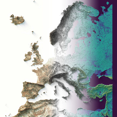 Europe - elevation tint variations 3d blender 3d cartography cycles data visualization design digital art digital illustration europe gis graphic design map map art photoshop poster design shaded relief