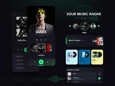 Music Radar app dark green music player radar