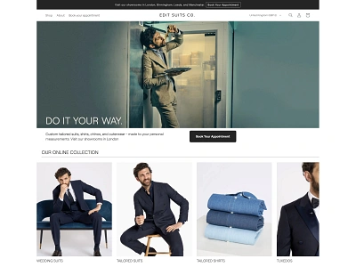 Edit Suits Co. Homepage minimalist tailoring ux