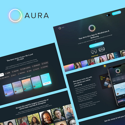 Aura Health - Landing page aura health design designer health landing page marketing mental health peace ui ux web design website