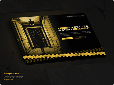 Escape Room landing page animation black dark darkmode design escaperoom figma graphic design horror interactive landingpage mystery noircomic productdesign puzzle scary ui web webdesign yellow