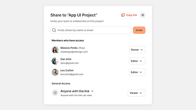 Share Modal orange app appdesign branding collaboration copylink dailyui design figma group illustration invite ios modal orange sharelink sharemodal team teams ui ux