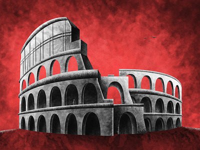 Colosseum - dark textured illustration collection #8 ancient architect black blackandwhite building collection colosseum history illustration lonely love man modern mood red roma texture