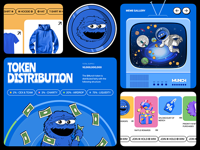 Munch Coin. Crypto Landing Page bento bento grid bento ui bot coin contact fun gallery grid homepage landing meme merch nft playful reward token token distribution ui website