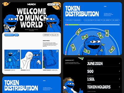 Munch Coin. Crypto Landing Page bento bento grid bento ui bot coin contact fun gallery grid homepage landing meme merch nft playful reward token token distribution ui website