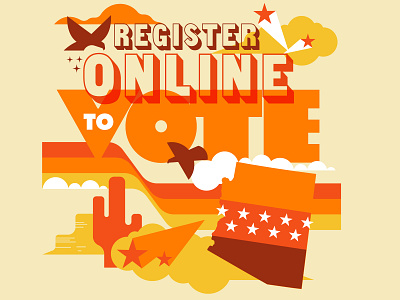 Register Online to Vote Arizona! arizona cactus clouds eagle illustration orange register to vote stars stars and stripes stripes vote voter registration