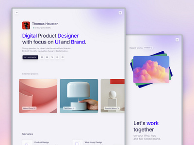 Portfoliooo blue branding design designer digital framer gradient homepage landing page mindset portfolio purple skills socials template ui ux web website white