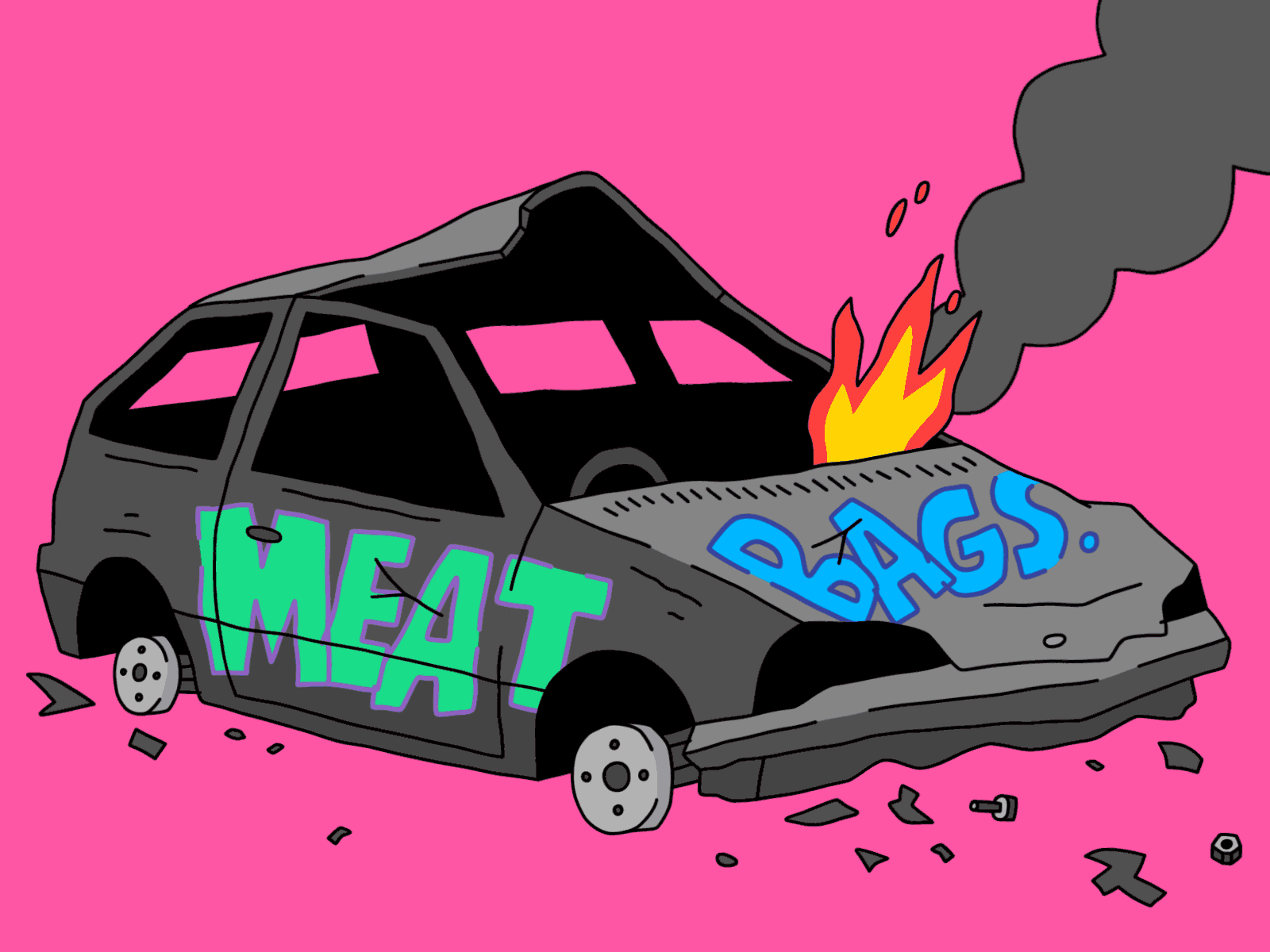 Crash & Burn animation apocalypse burn burnt out crash crashed car fire gif loop post apocalyptic