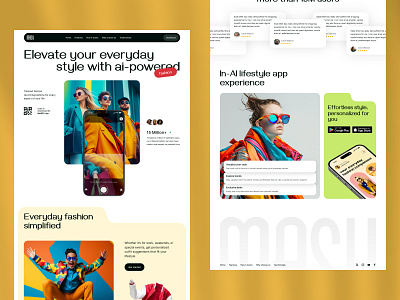 Masy - AI Fashion Mobile App Landing Page Design ai artifical intelligence colorful design experience interaction interface landing page minimal mobile app popular trending ui user ux vibrant