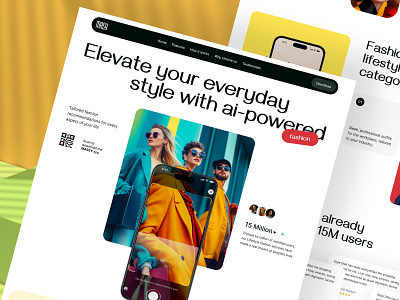 Masy - AI Fashion Mobile App Landing Page Design ai artifical intelligence colorful design experience interaction interface landing page minimal mobile app popular trending ui user ux vibrant