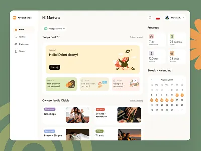 AirTalk School Dashboard dashboard design education exercise language learning progress school streak ui ux web