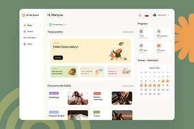 AirTalk School Dashboard dashboard design education exercise language learning progress school streak ui ux web