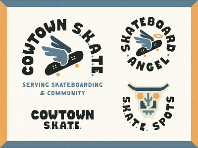 Cowtown S.K.A.T.E. Branding angel arizona branding community cow skull cowtown custom type custom typography cutout lettering halo logo non profit phoenix service skate skate spots skate wheel skateboard angel skateboards wings