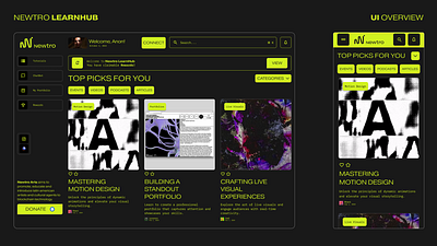 Newtro LearnHub - UI Overview app design mobile ui uxui website