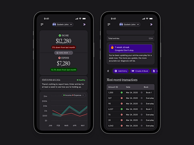 Dark theme app dark design ui ux