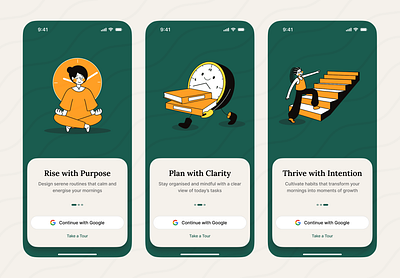 Onboarding screens for a habit-building app figma minimal mobile design ui