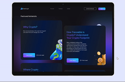 Cryptocurrency educational platform bitcoin cardano crypto dao ethereum memecoin microinteractions nft productdesign productdesigner prototype uidesigner uiux uiuxdesigner uxdesigner web3