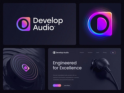 Develop Audio Logo Design 3d animation audio biotech branding device earphones gradient identity industrial landing page lepisov logo monitors motion music packaging sound tech website