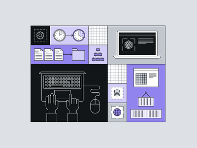 Develop & Deploy bento code coding computer deploy design developer digital art geometric graphic design illustration minimal programming simple tech technology