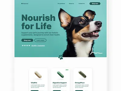 Website design for pet supplement brand animal website dog design dog website green design hero section pet brand pet supplement pet website web design website design