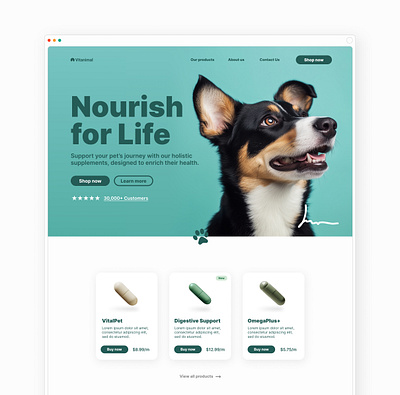 Website design for pet supplement brand animal website dog design dog website green design hero section pet brand pet supplement pet website web design website design