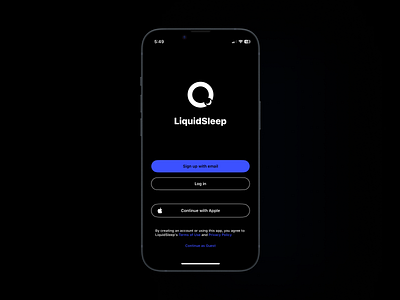 IOS App Login Screen app app login app ui auth flow authentication ui darkmode email sign up launch login screen sign in with apple sleep