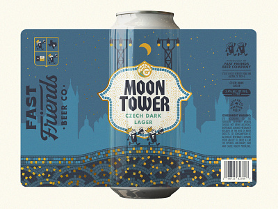 Moon Tower - Beer Label beer beer can beer label beer packaging brewery craft beer czech lager czech republic fast friends illustration label label design lager metallic packaging prague