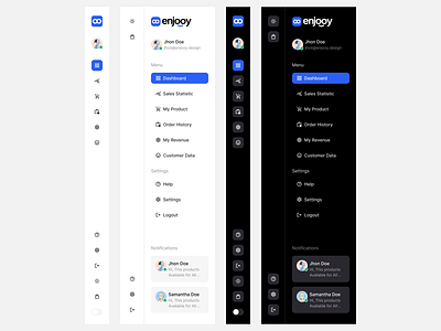 Enjooy - Sidebar Ecommerce Dashboard Widget clean dark mode dashboard ecommerce ecommerce dashboard enjooy enjooy design enjooy design system light mode responsive sidebar sidebar dashboard uiux web design widget widget overview