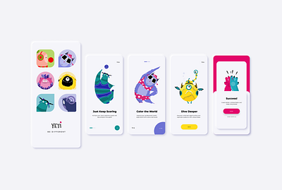 Yeti. Platform exploration. Mobile animal app cartoon character fit illustration login message mobile monster onboarding order product sign in sign up splash sport success ui yeti