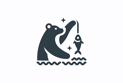 Fishing Bear and Fish animal bamboo brand design fishing hobby hunting icon illustration japan logo logo mark panda panda fishing sea wild