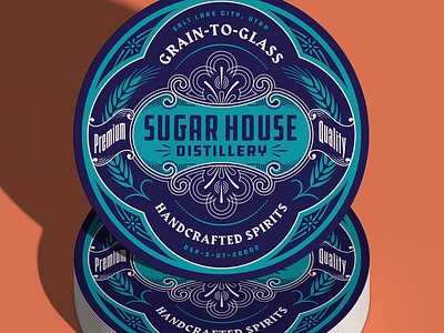 Sugar House coasters alcohol coaster filigree graphic design illustration label line work ornate packaging spirits typography