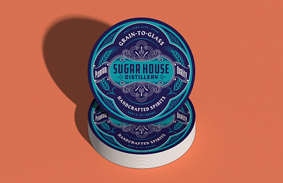 Sugar House coasters alcohol coaster filigree graphic design illustration label line work ornate packaging spirits typography