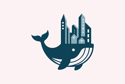 Whale With City On Back animal branding city logo logo design marine marine conservation modern logo vector whale whale city