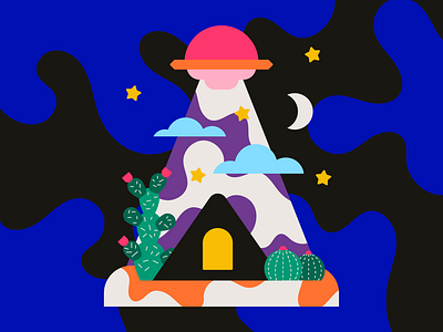 INKTOBER - Nomadic alien artprint blue colourful digital illustration editorial graphic design green happy illustration inktober nomad nomadic orange pink playful space ship spaceship vector illustration yellow