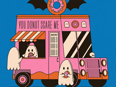 Vectober 21 // Sweet Treats bat donut flat food truck halloween illustration line art spooky texture