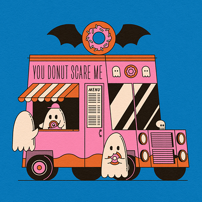 Vectober 21 // Sweet Treats bat donut flat food truck halloween illustration line art spooky texture