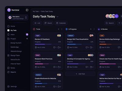 Nortstar - AI Project Management Tools ai ai platform ai tools card darkmode dashboard design kanban management minimalist note product design productivity project task task management tools uidesign uxdesign website