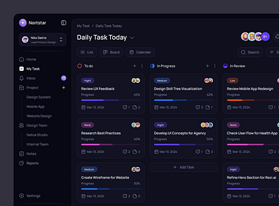 Nortstar - AI Project Management Tools ai ai platform ai tools card darkmode dashboard design kanban management minimalist note product design productivity project task task management tools uidesign uxdesign website