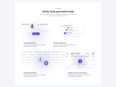 Find Job Saas Landing Page - AI Tools Features Section ai landing page ai saas website ai tools bento card card component card illustration component illustration find job illustration job landing page product design saas saas component saas product saas website ui ui component ui illustration ui ux web design