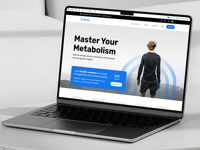 Gluso - Glucose Tracker Landing Page (Mockup version) cgm clean control design device diabetes fit glucose health heart rate integration minimal mockup monitor running tracker tracking ui ux website