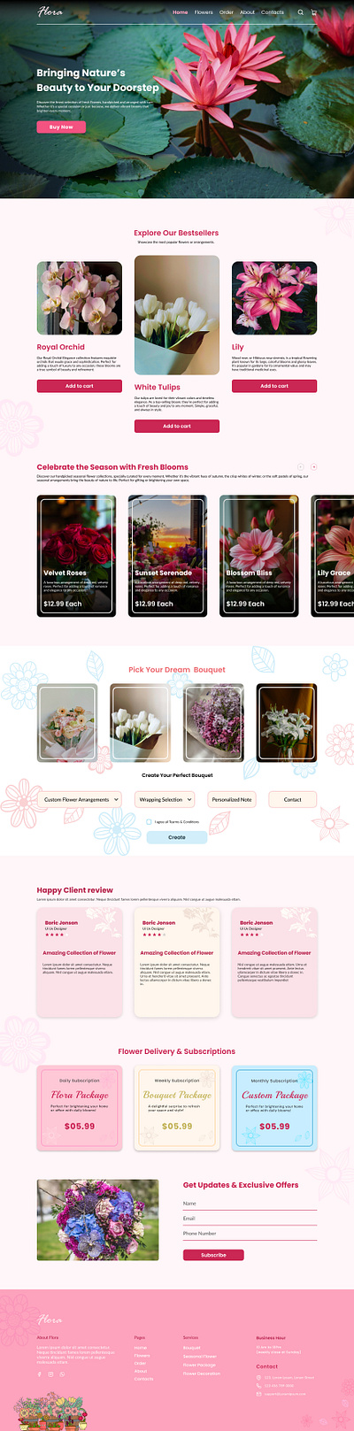 Flora – Elegant & Customizable Flower Shop Website creativeui custombouquet designinspiration ecommerce flowershop graphics design interactiondesign minimaldesign modernui onlineshopping product design responsivedesign subscriptionservice ui uidesign uiux userexperience ux uxdesign web design