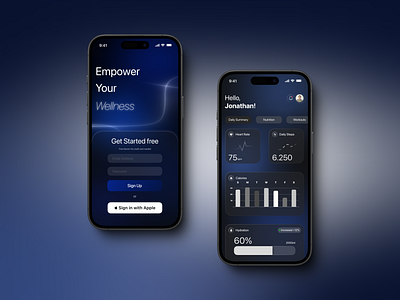 Health Tracker Concept App app darkmode glassmorphing health mobile mobiledesign tracking ui