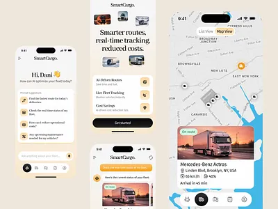 SmartCargo - AI-Powered Fleet and Logistics Management App ai ai first application artificial intellegent clean design ui