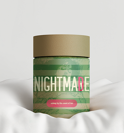 Nightmad(r)e — Sleeping Pill Branding branding cardboard packaging design flat illustration freddy kreuger graphic design horror horror film illustration illustrator nightmare packaging red and green sleep vintage